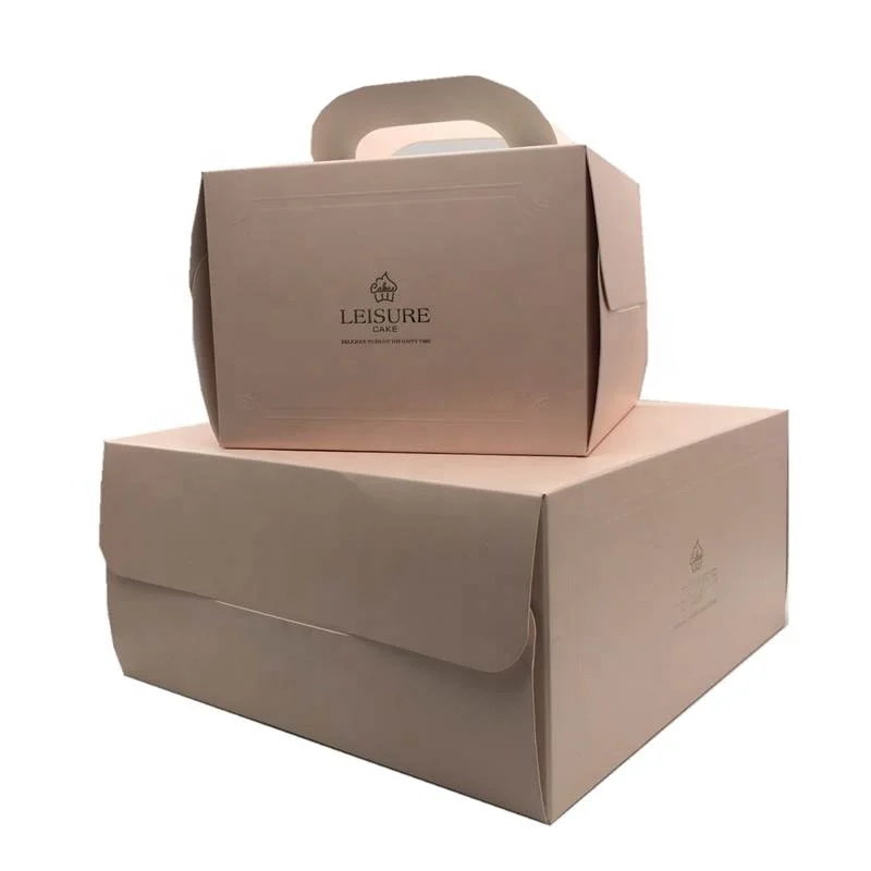 Adorable delicate creative foldable paper handle square paper cake packaging box with clear transparent pvc window two side open