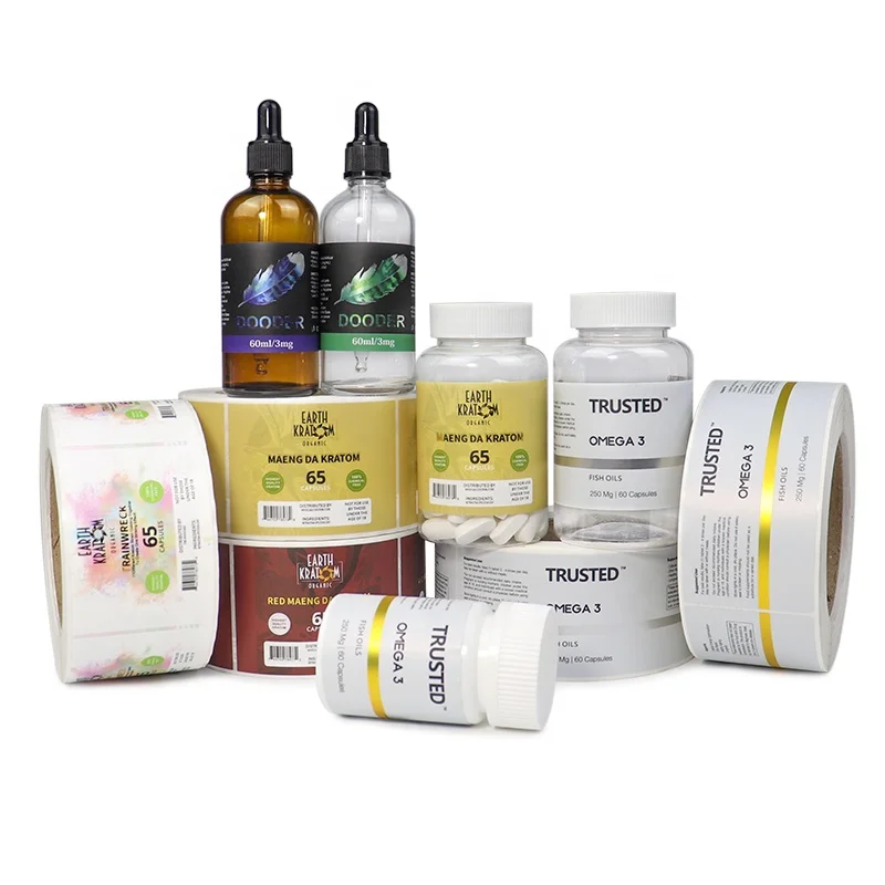 Custom printed waterproof adhesive logo pharmaceutical labels steroid bottle labels/ labels for jars