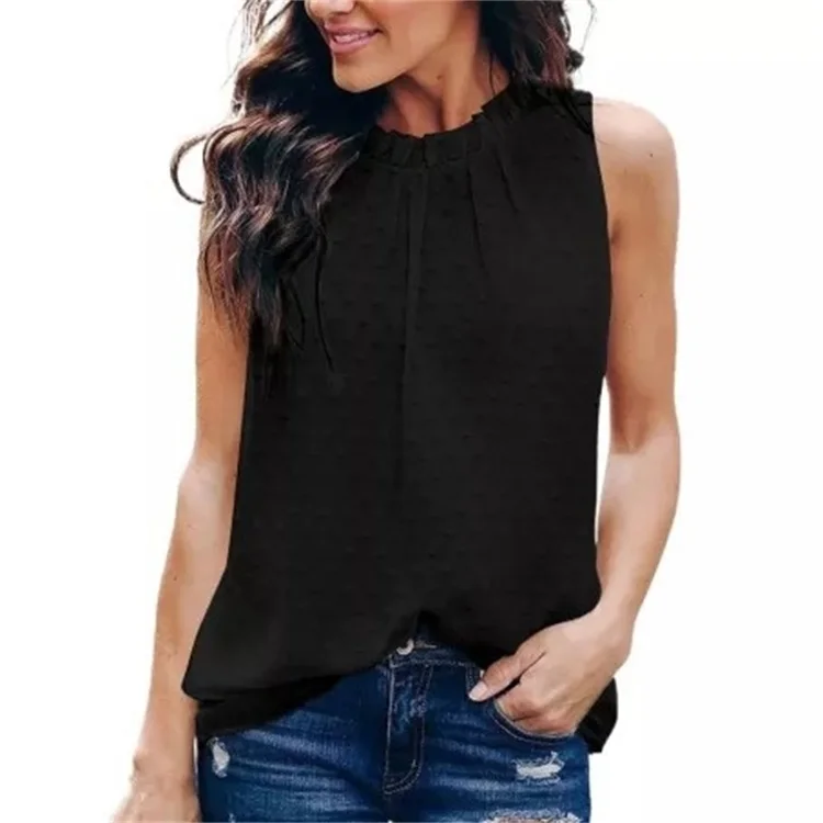 European And American Elegant Women Tank Top New Amazon Doll Neck Snow Dot Chiffon Sleeveless Loose Women Dress