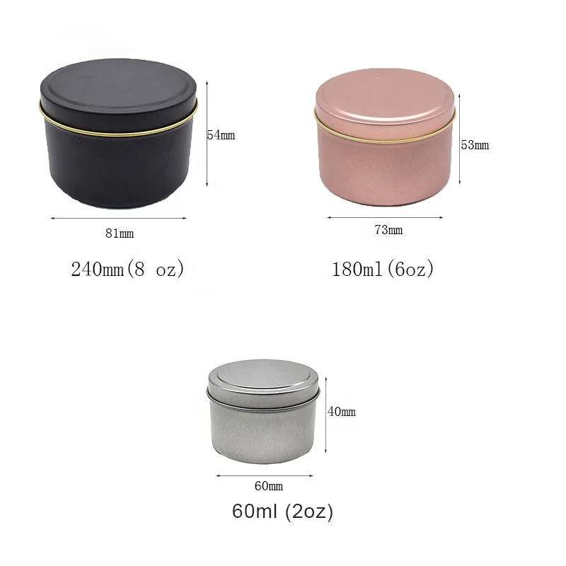 Factory Price 2oz 6oz 8oz Rose Gold Metal Tin Can Black Candle Jars Round Tinplate Container (NIR 01)