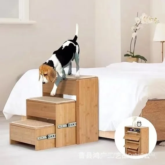 Выдвижная деревянная бамбуковая лестница для собак от пола до стеллаж хранения тканевая скрытое пространство