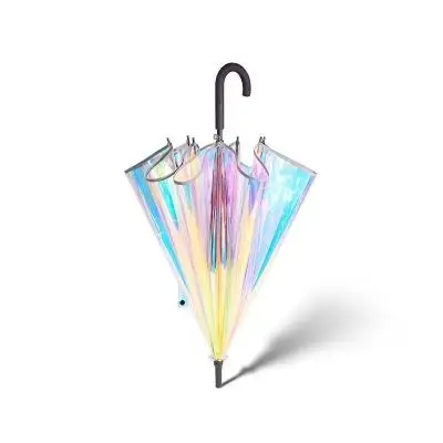 P263 Plastic PVC Holographic Umbrella Fashion Rain Sunshade Long Handle Transparent Umbrellas