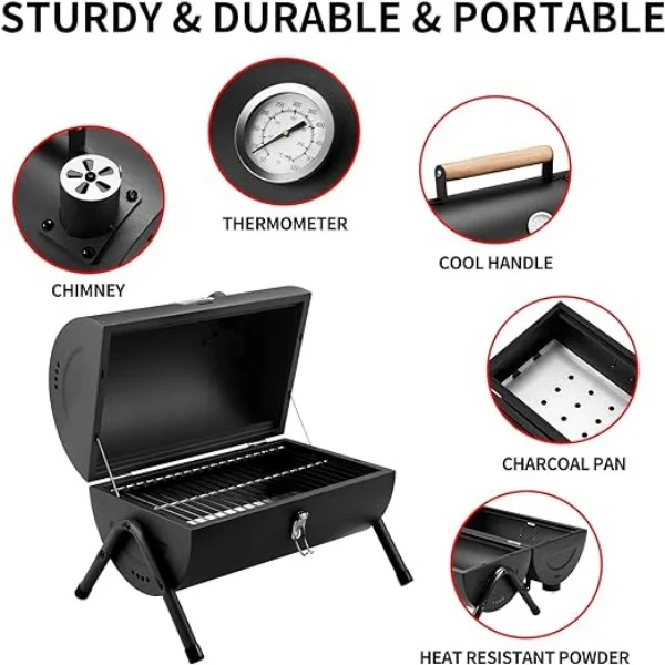 Practical Portable Charcoal Grill Tabletop Outdoor Barbecue Smoker, Small BBQ Grill for Outdoor Cooking
