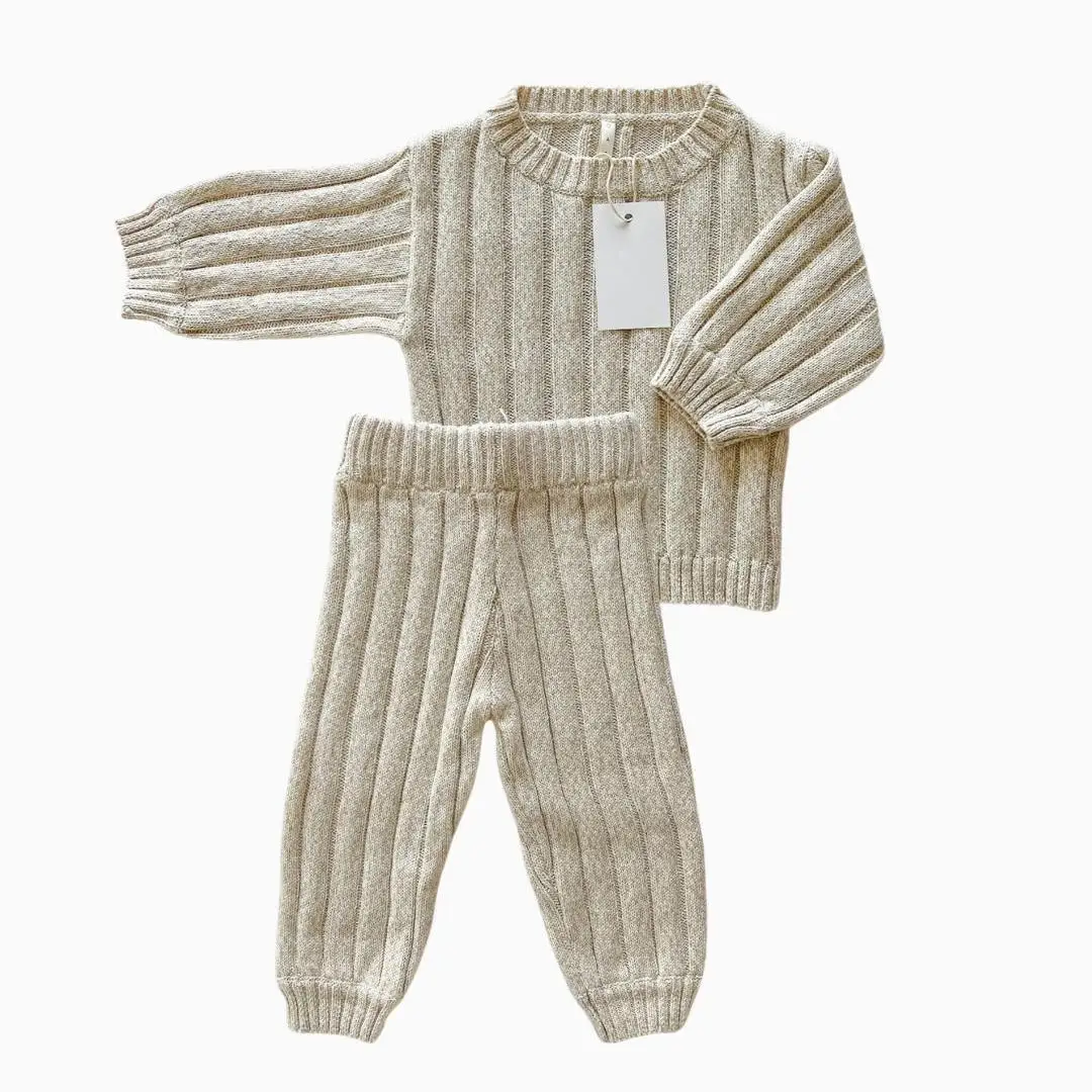 2024 Knitwear Manufacturer Custom Child Girls Wide Ribbed Knit Pullover Jumper Cotton Crewneck Kids Boy Thread Sweaters