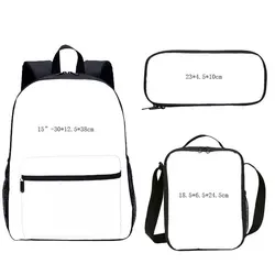 LOW MOQ 3 set wholesale book bags with lunch bag, 3pcs set custom cartoon kids school bag set backpack