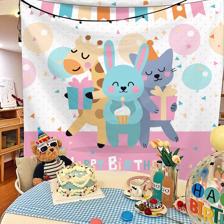 custom printed polyester happy birthday tapestry wall hanging