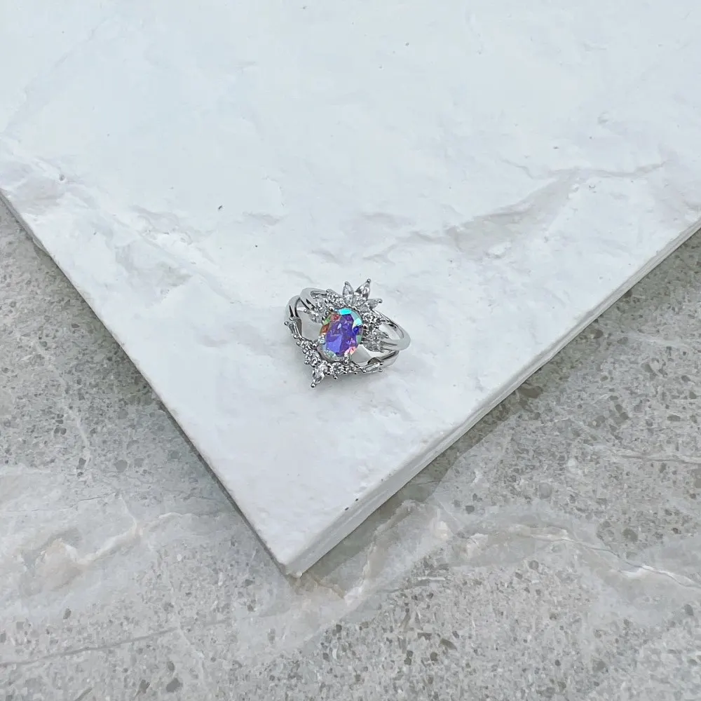 Gold Plated 925 Sterling Silver Luxury Oval Moonstone  Crown Women Ring Set Foe Wedding