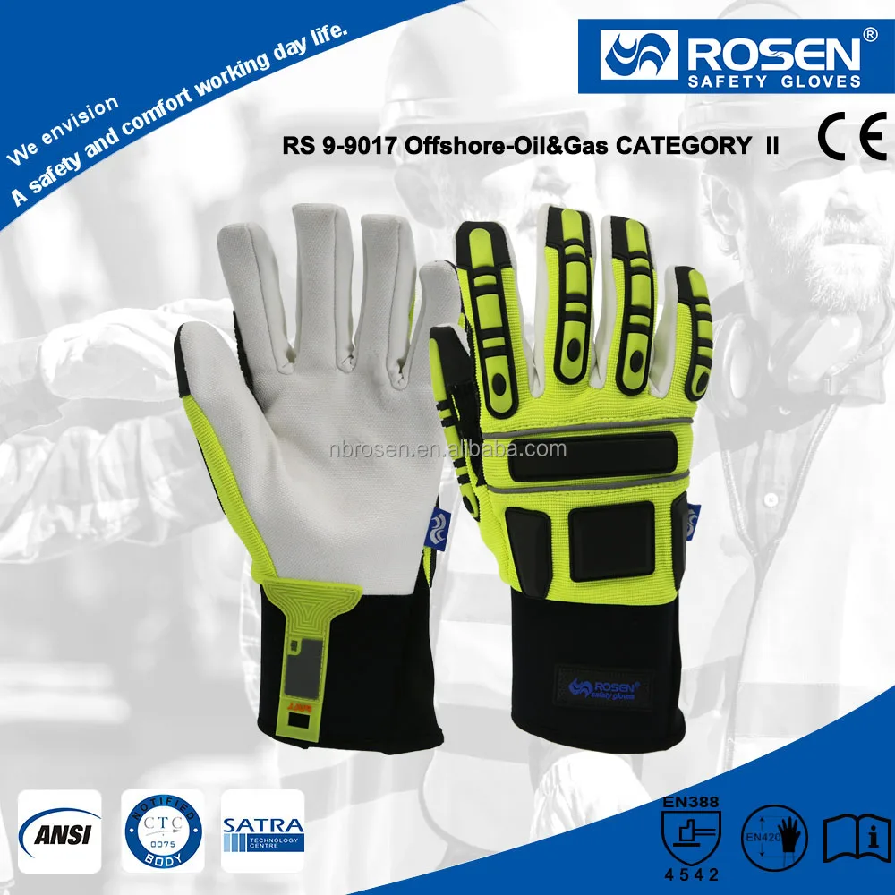 TPR Silicone Knuckle Protection Oilfield Heavy Duty Hand Impact Puncture Long Cut Resistant Oil Gas Offshore Industry Gloves