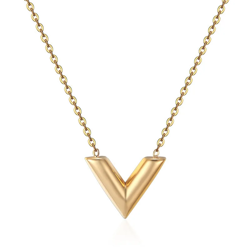 Fashion Jewelry Sets Stainless Steel Necklace For Women Jewelry V Letter Pendant Earrings Bracelet Necklace Set
