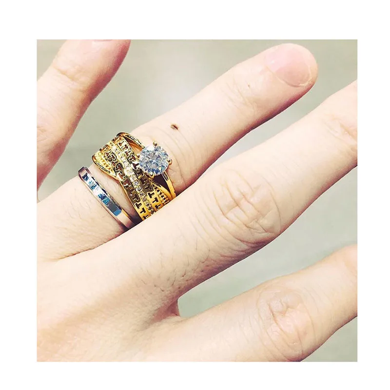 BMZ 2021 new arrivals IP 18k gold plating diamond hollow shine flower wedding ring