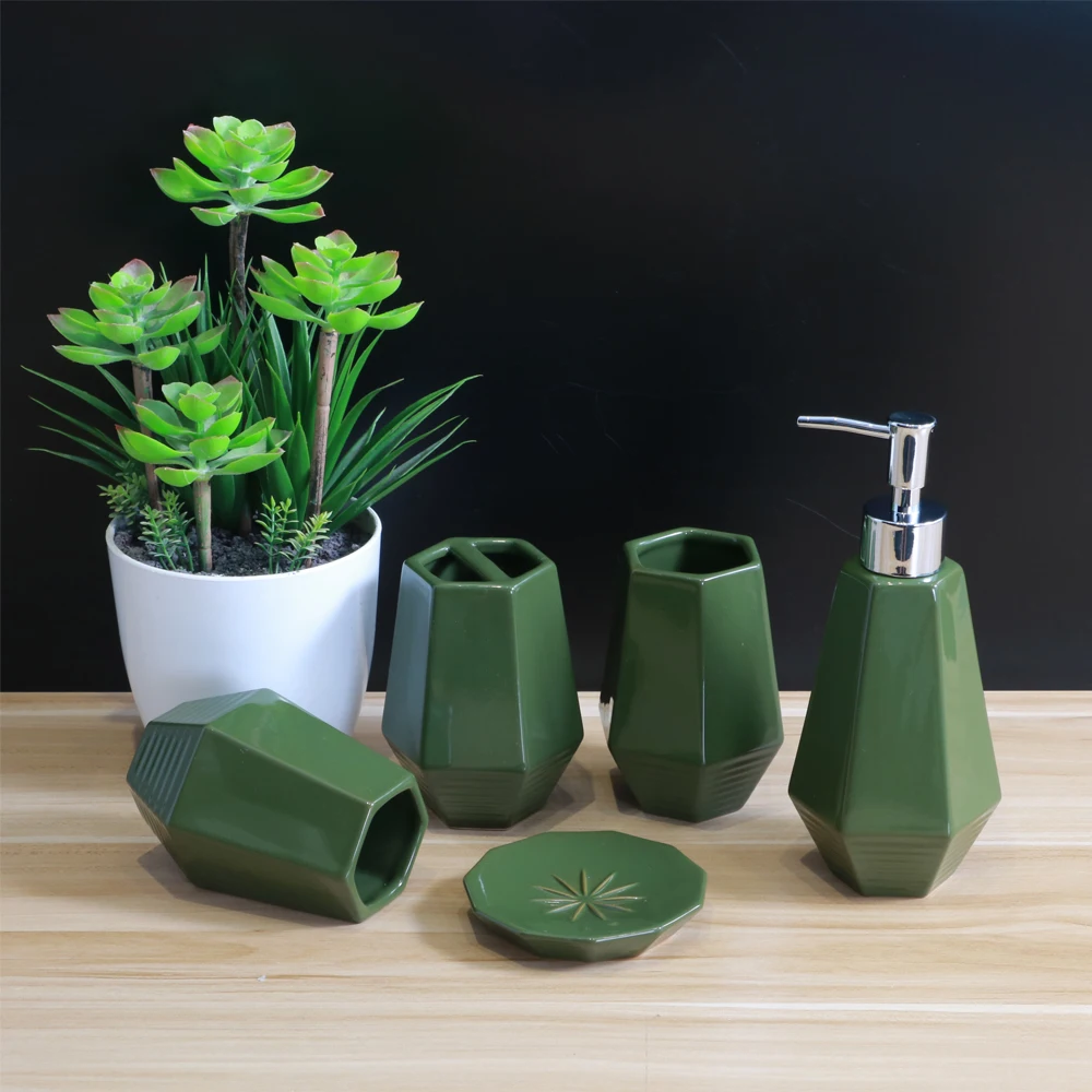 2020 new product home decor modern countertop ceramic 5 piece bathroom accessory set
