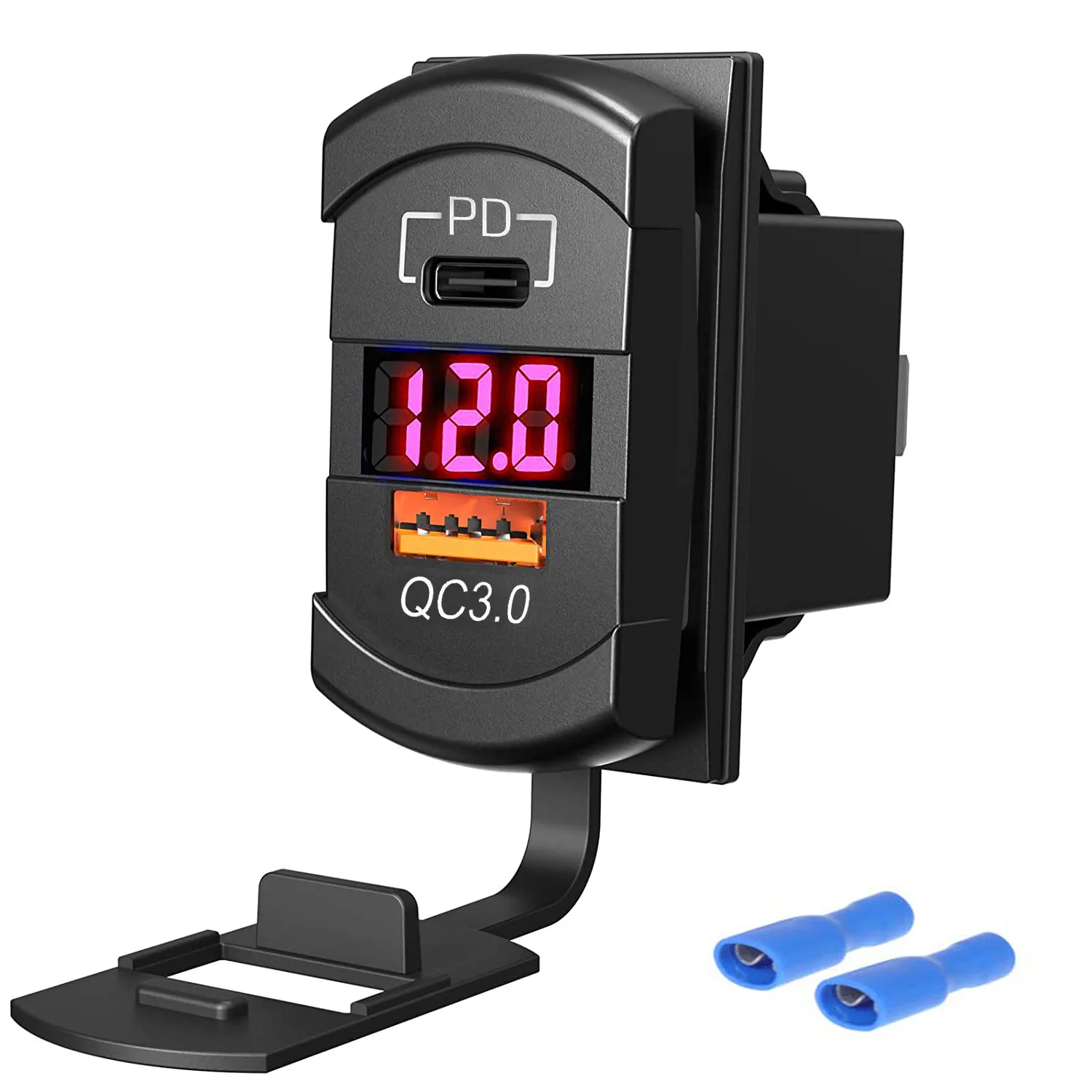 Factory Wholesale Price 12-24V  QC3.0 USB+ PD+Voltmeter Car Chargers Panel Mount Socket For Motorcycle Boat Marine Truck ATV