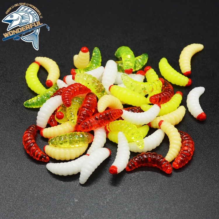 Оптовая цена 20 мм многоцветная мягкая пластиковая ПВХ бионическая имитация личинки червя приманка