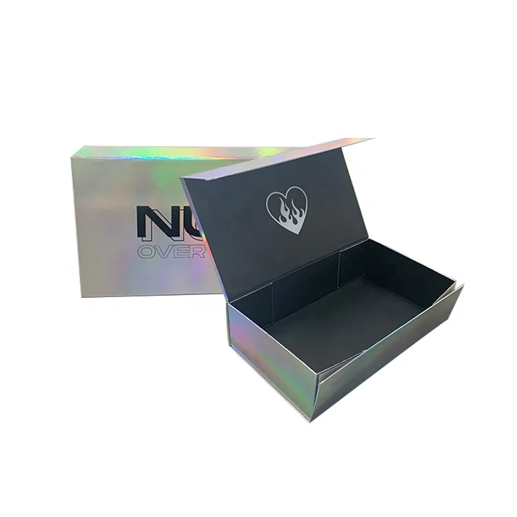 Заказной логотип печать картон Магнитная Складная бумага одежда Подарочная коробка для косметики плоская голографическая упаковка коробки