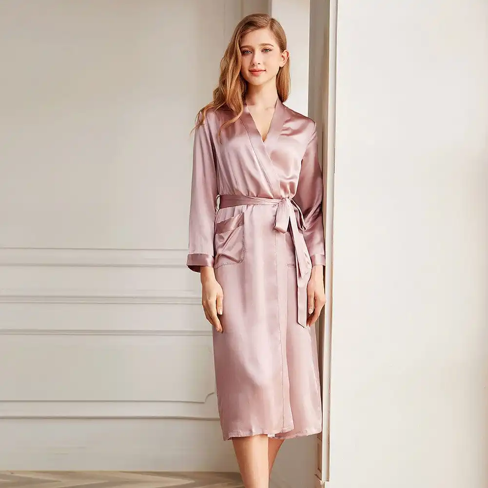 Mulberry 19 Momme Classic Full Length Silk Long Robe Set Pure Silk Nightgown With Robe