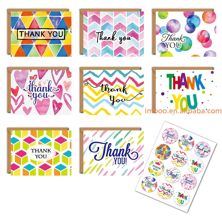Factory Price 8pcs Thank You Cards with Envelopes Appreciate Cards Greeting Postcard Kraft Paper 8pcs Pack per Unit