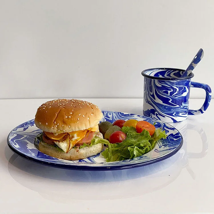 Cutelife Nordic Vintage Black Splash Enamel Marble Design Dinnerware Set Home Decor Dishes Plates Mug Bowls Porcelain Dinner Set