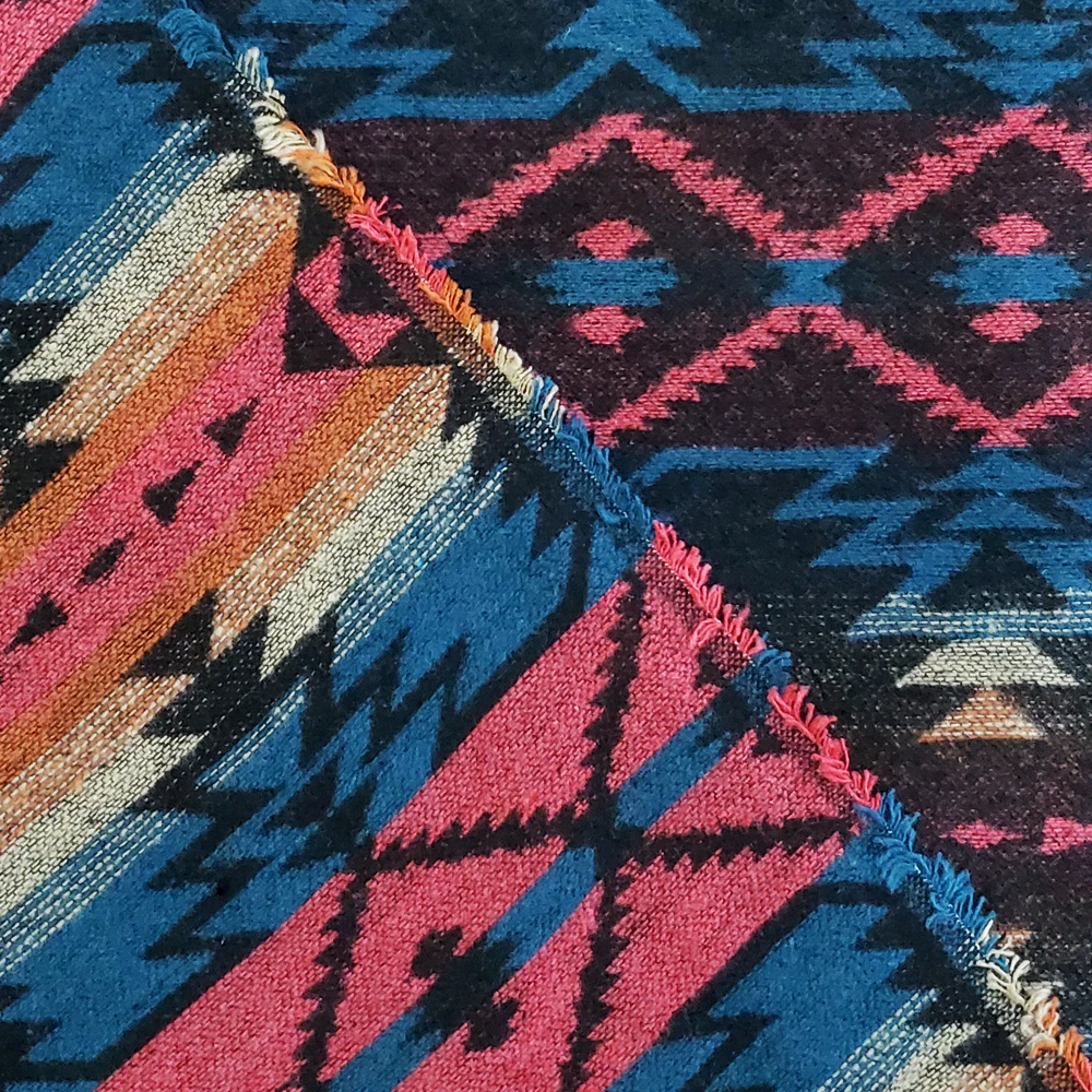 Factory Direct 2022 Wool Fabric Amazon Bohemian Geometric Aztec Design Navajo Pattern Wool Polyester Fabric for Coat Shawl