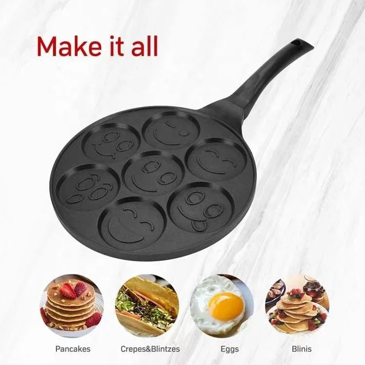 Smiley Face Mini Pancakes Non-stick Waffle baking Breakfast cookie omelette 7 holes 26cm Egg fry pan