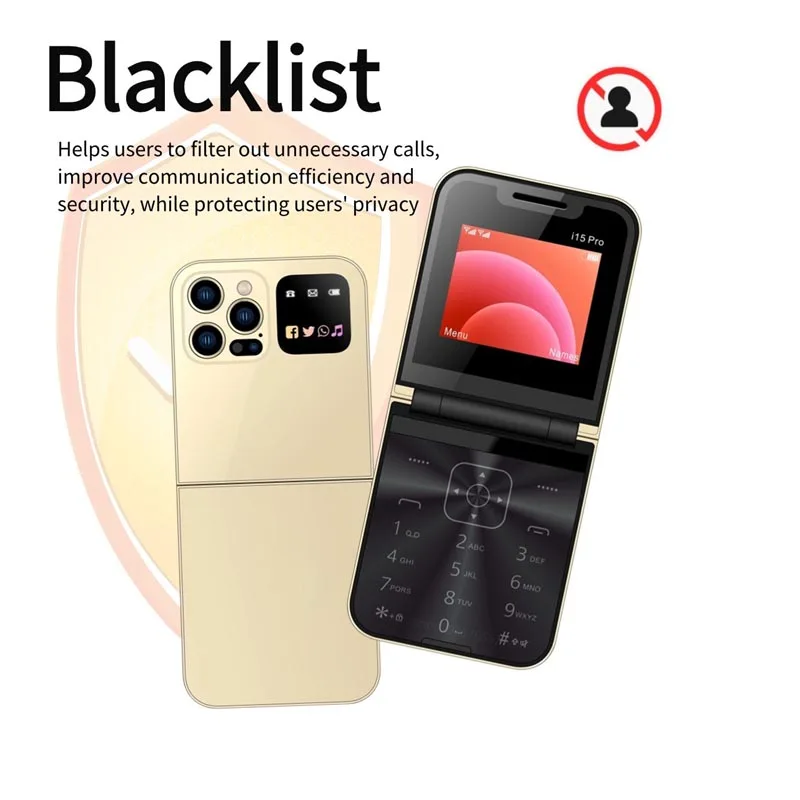 i15 Pro High Definition Rear Camera Dual SIM Card Telephones Emergency Cellphones Flip Mobile Phone Auto Call Record Speed Dial