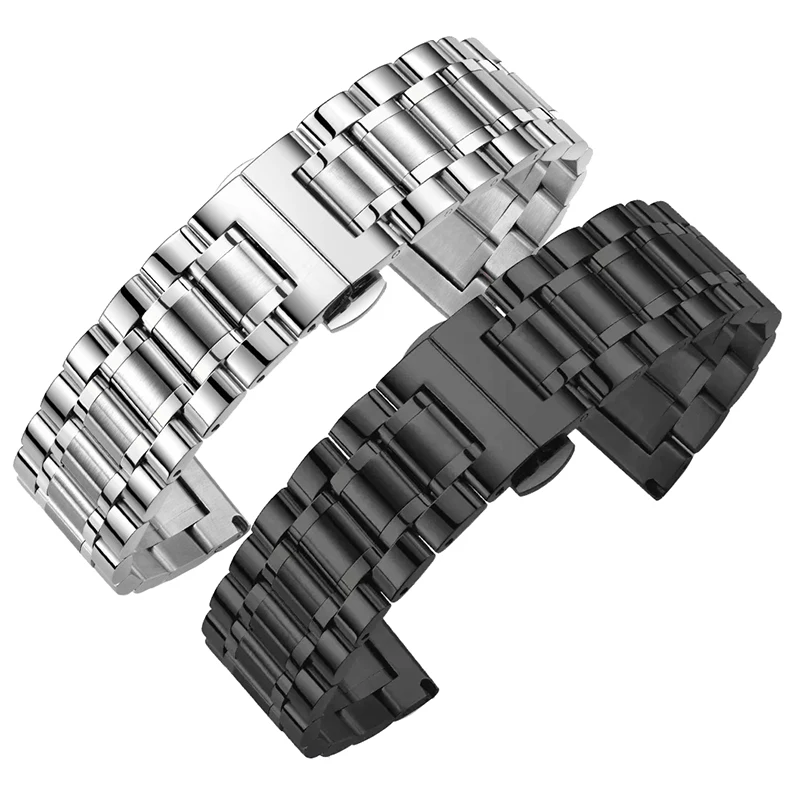 Factory Stainless Steel Watch Band Metal Watch Replacement Chain 3 Beads stainless Folding buckle smart for Apple watch band