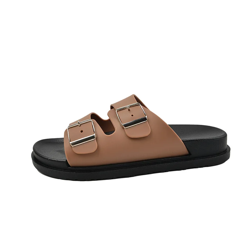 new arrival summer women flat slippers transparent outside slippers brown slides casuals beach slippers size