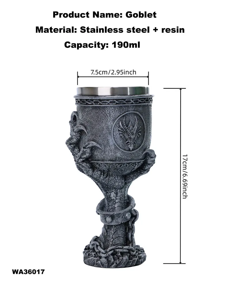 Home Club Stainless Steel Liner Strong Wine Red Wine Whiskey Glass Set Creative 3D Dragon Eagle Claw Skull Goblet Cup