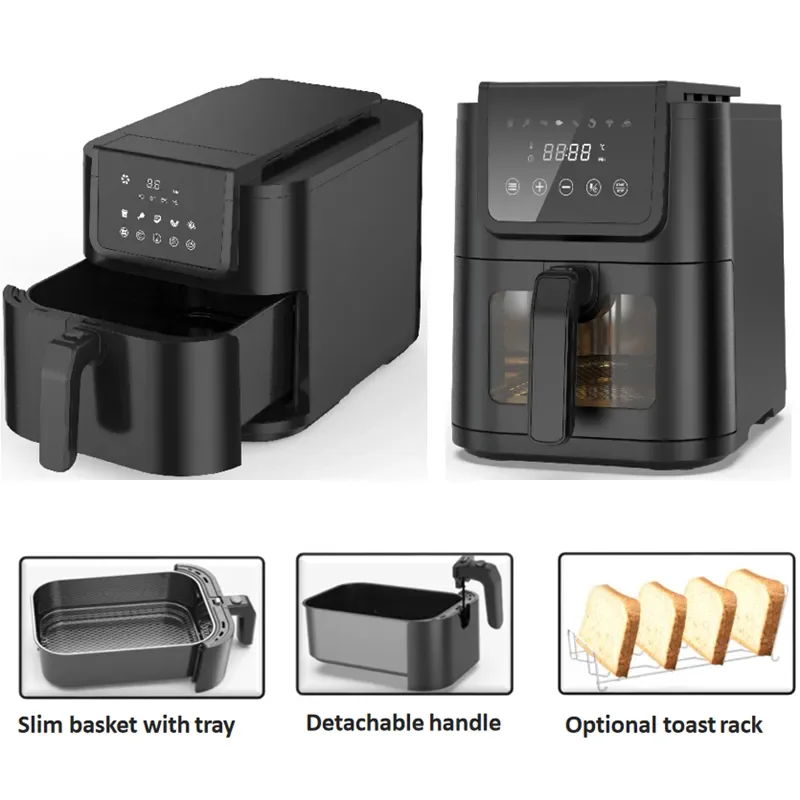 8l big Air Fryer Factory selling directly black 5L 6l smart air fryer, digital air fryer with upper and bottom heating