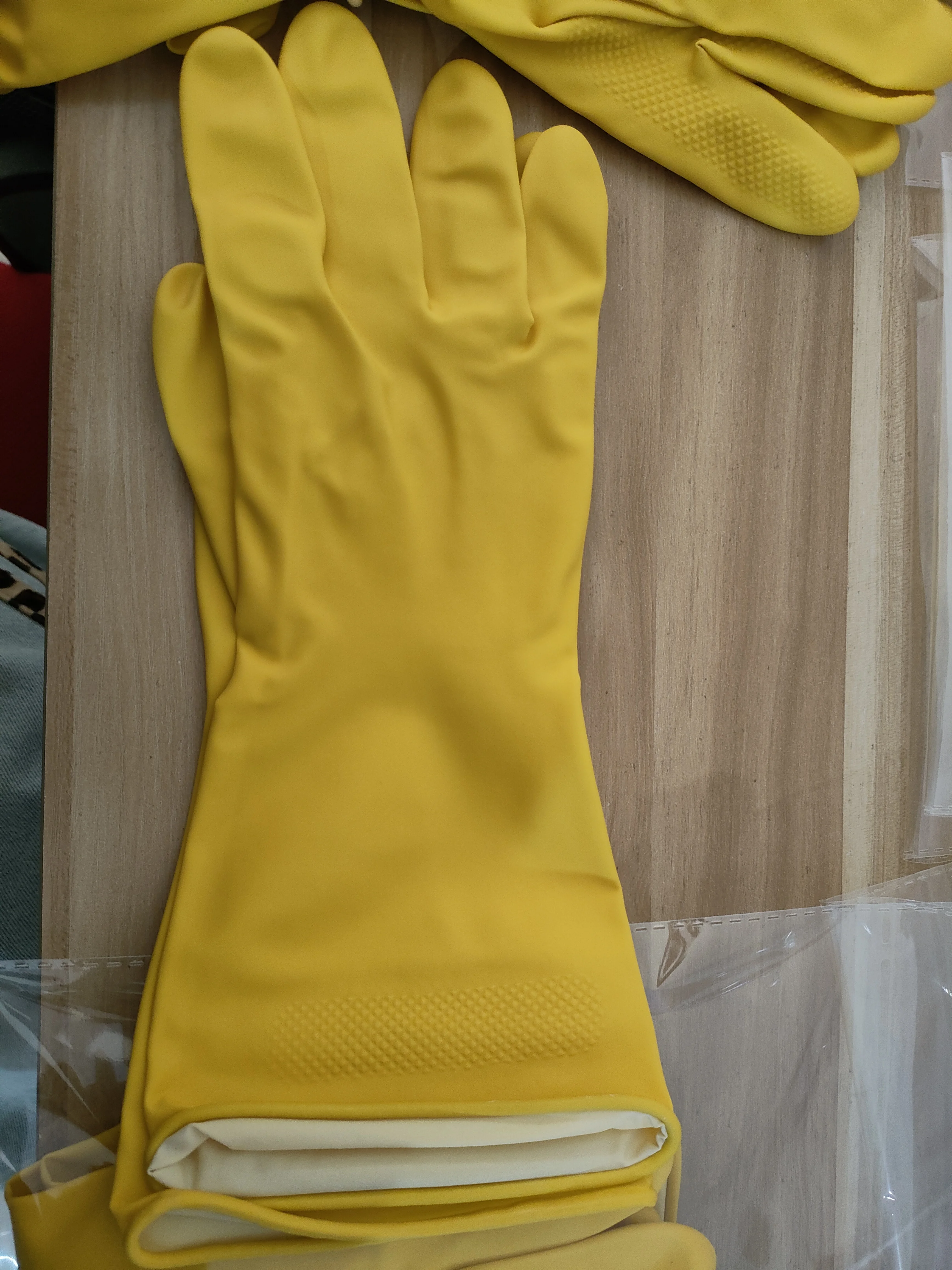 Blue yellow color reusable household use washing rubber latex work gloves kitchen for cleaning dishwashing hand gloves