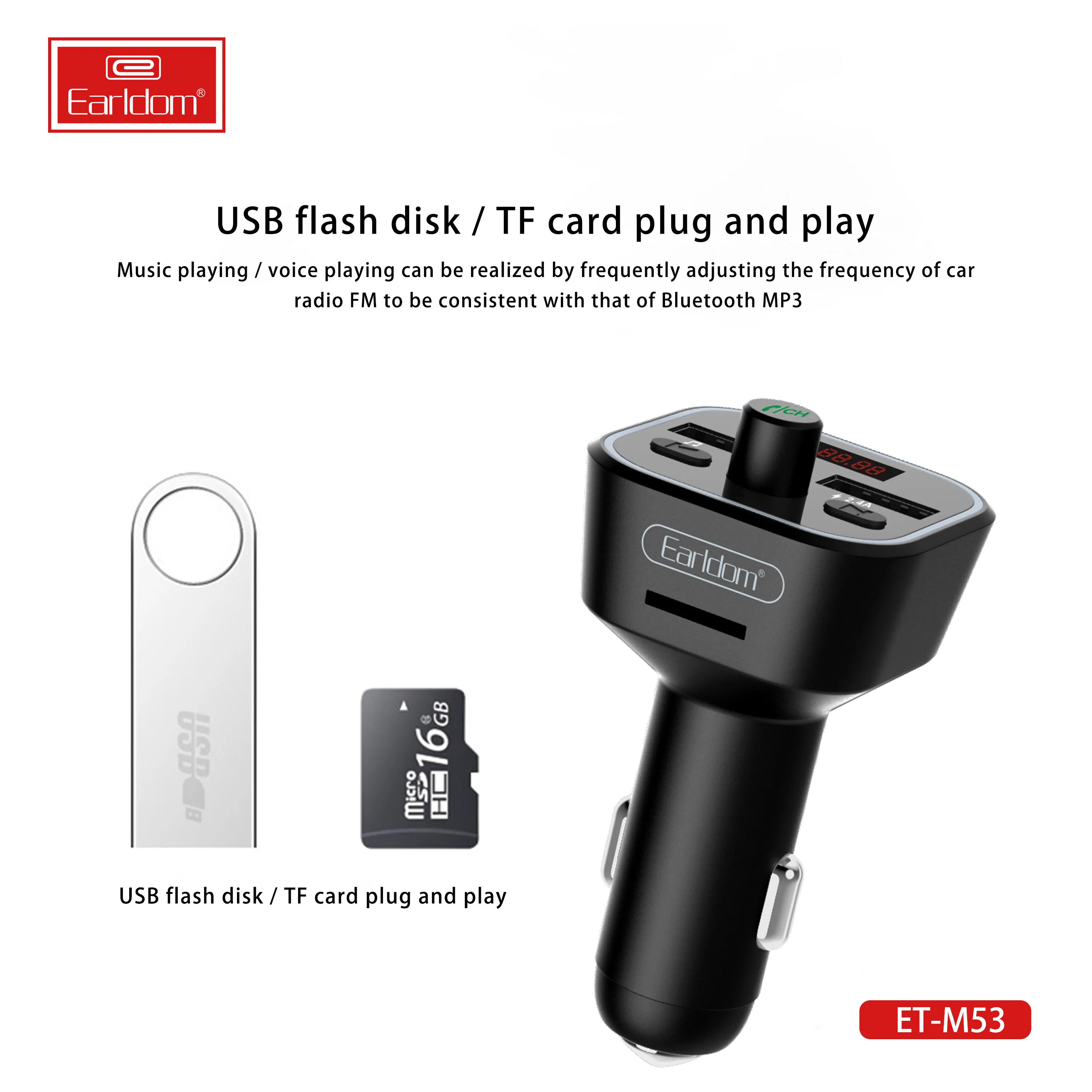 Earldom Quick fast QC 3.0A Charger BT HandFree call kit Blue-toothes Wireless fm transmitter car mp3 player