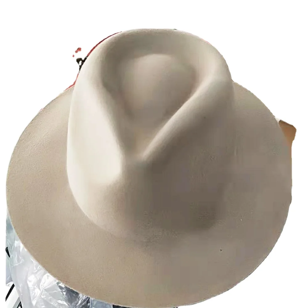 Popular white round furry top crown hat fedora flat brim  hat cowboy for women wholesale or customization