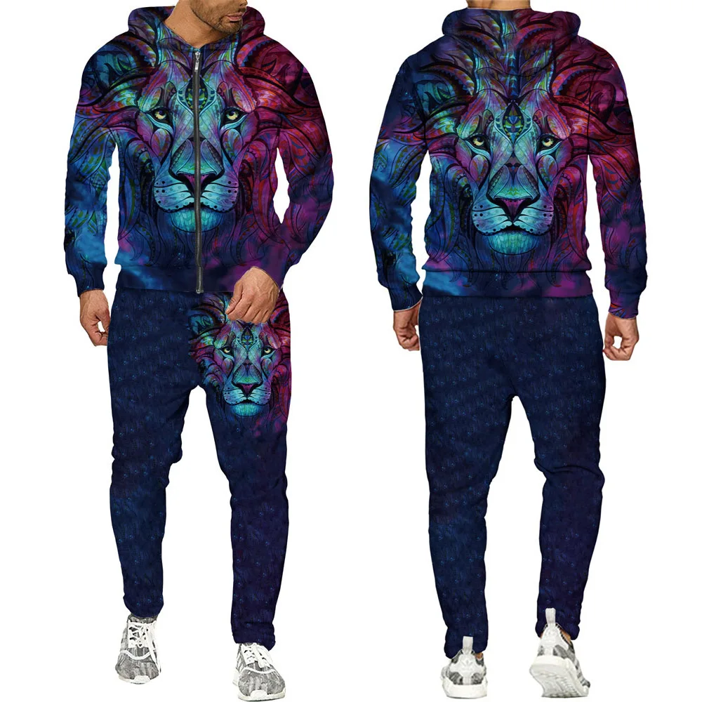 2022 New Printed Tracksuit Zip Up Sweatshirt Sports Pants 3d Printing Autumn Spring Men Zipper Hoodie Set