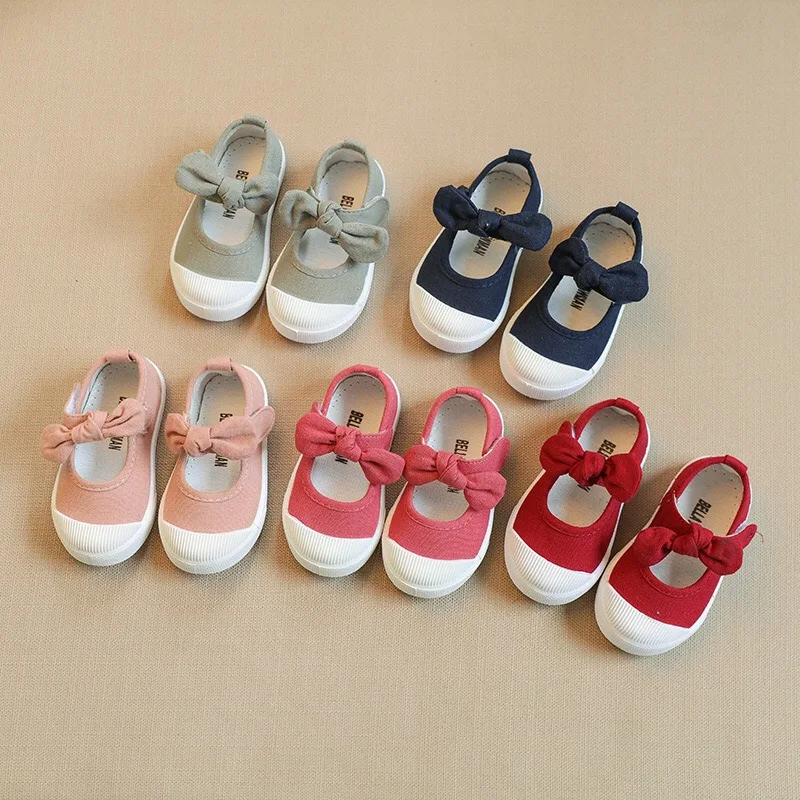 Size 21-30 Children Shoes Spring Autumn Kids Casual Shoes Sweet Cute Bow Breathable Sneakers Black Kids Canvas Shoes Factory