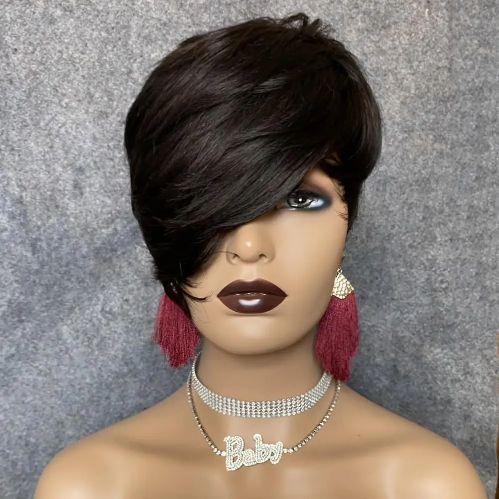 Pixie Cut Wigs for Black Women Human Hair Short  Bob  Brazilian  Hair Side bang Pixie HairCut Wigs Glueless Wigs