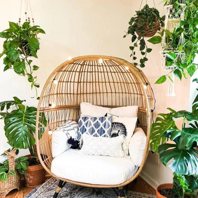 Wicker Rattan Swing Chair Hanging Egg Hammock Chair Cushions Hammock with Stand Cushioned Chair