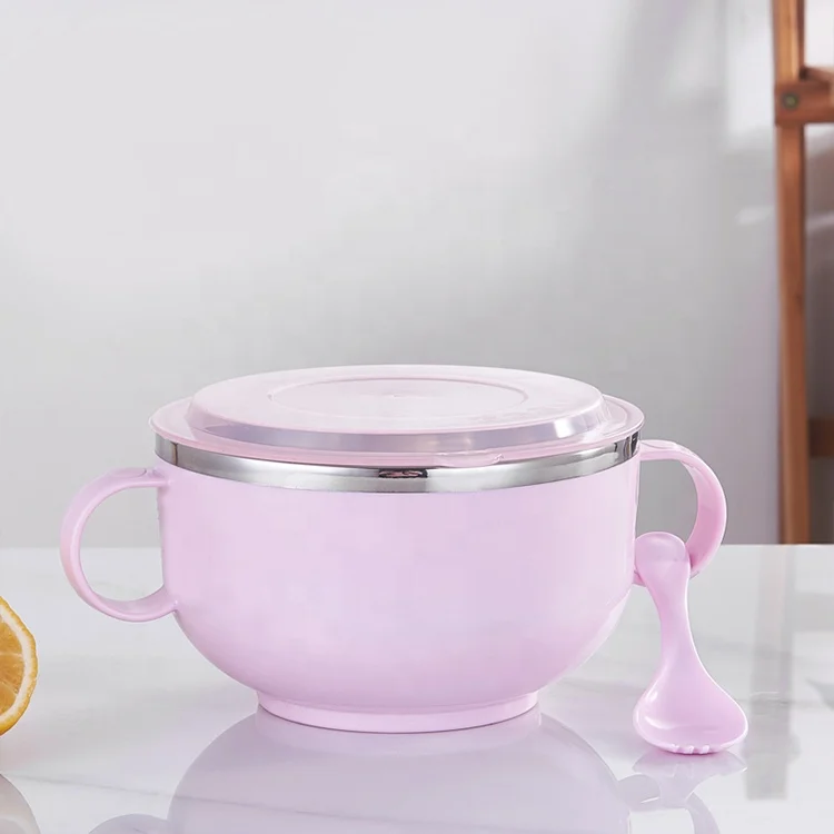 
Noodle Bowl With Lid Handle Stainless Steel Plastic Leak-Proof Food Container Bowl 