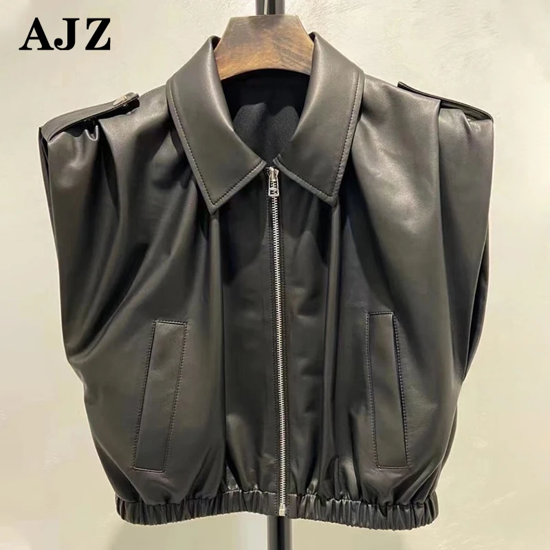 Custom Wholesale Blank Slim Fit Sleeveless Fashion Rock Ladies Autumn Black Vest Coat Cropped Leather Women Reflective Jacket