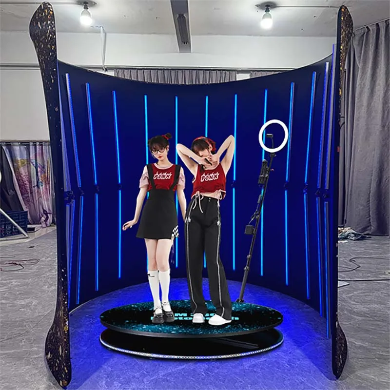 2024 Hot Sale Wedding Party Used 360 Photo Booth Machine With Led Fill Light 360 Photo Booth Wood Automatic Hold 3 To 4 People