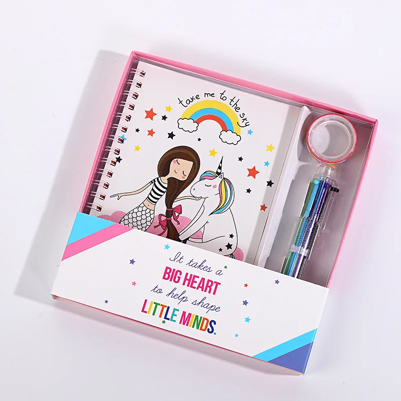 Cheap price cute stationary girls gift school student pink notebook ballpen stationery set with box