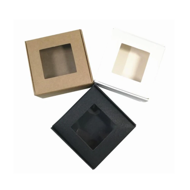 Foldable Kraft Paper Package Box Crafts Arts Storage Boxes for DIY Soap Gift Packaging With Transparent Window