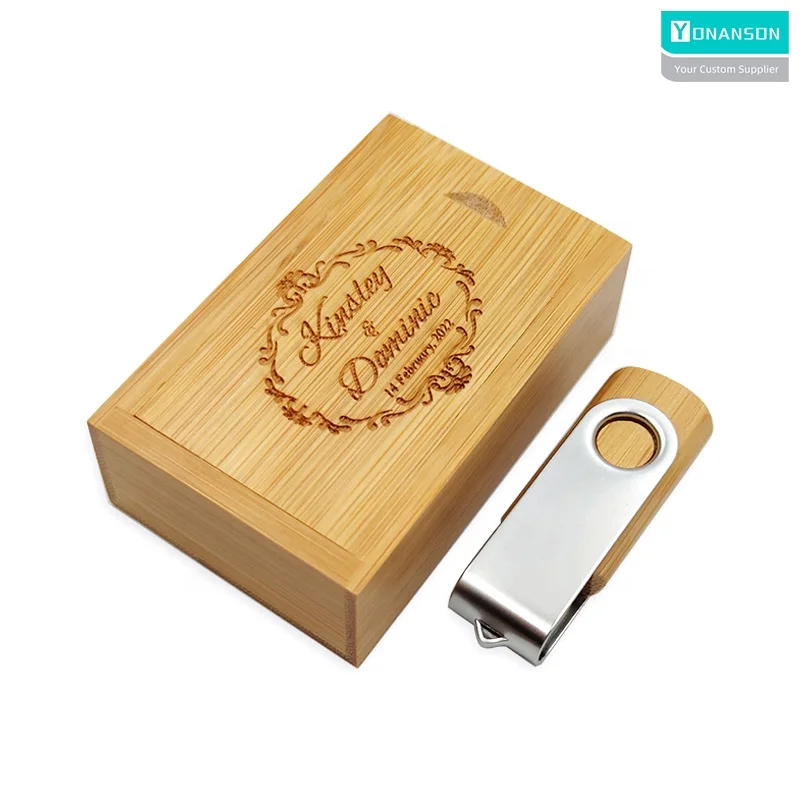 Custom Wooden Swivel USB Flash Drive 3.0 USB 2.0 Gift Box Wholesale Flash Memory USB 32GB Wood Rotating Pendrive 128gb