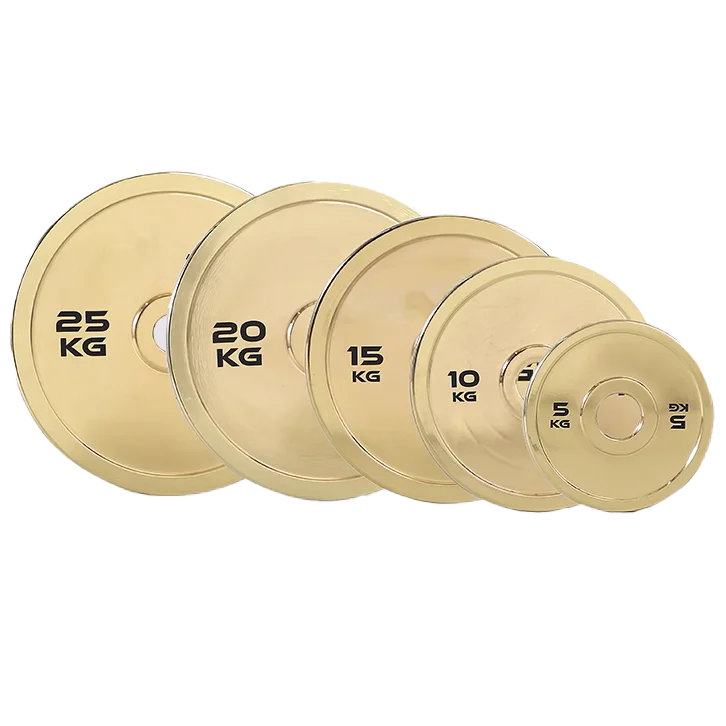 Wholesale high quality Gold Steel Bumpers cast iron barbell home gym equipment barbell with weight plates set