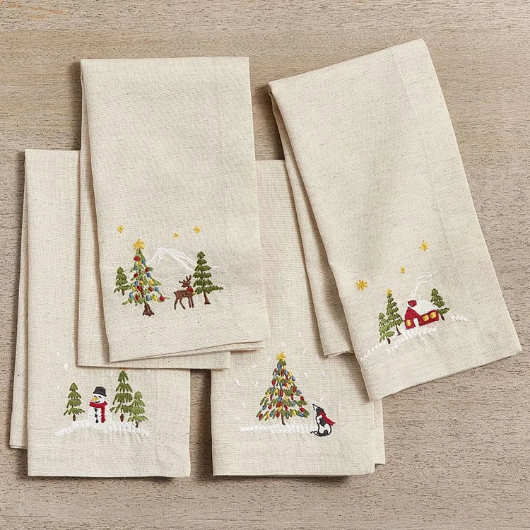 Event Dining Table Hand Embroidery 100% Flax Linen Christmas Napkins Cloth