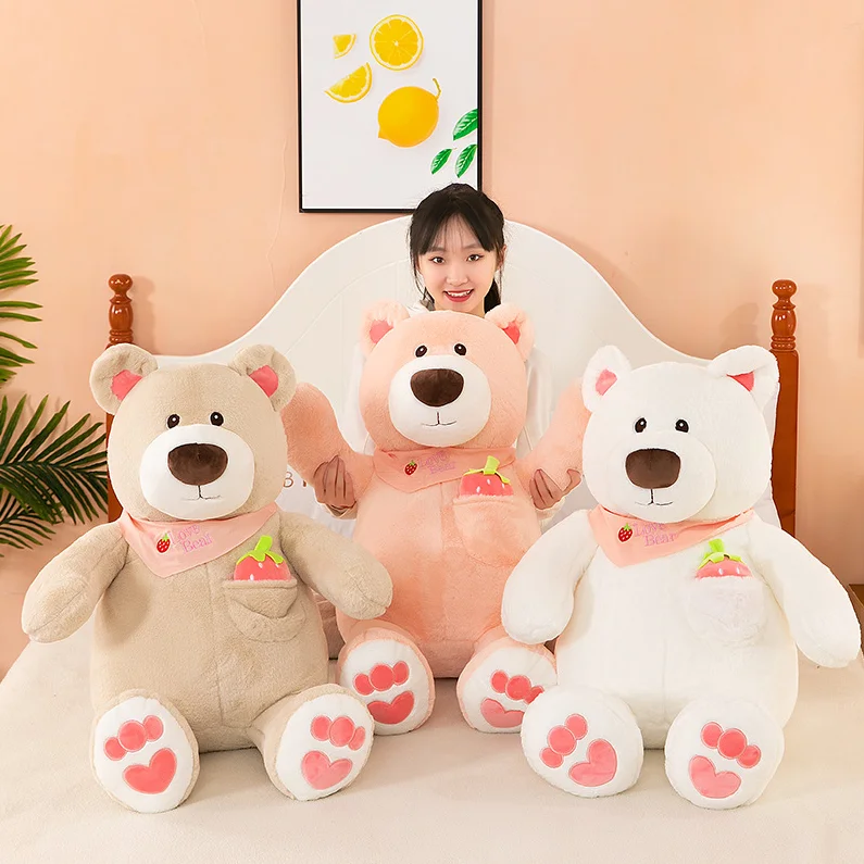 Factory Wholesale Best Selling New Design Stuffed Strawberry Po-lar Bear Toys Cute Fruit Ted-dy Bears Brown White