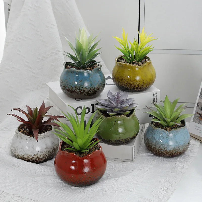 Office Home Decor Gradient Kiln Transformed Ceramic Flower Pot  Desktop Green Plant Succulent Flower Pot