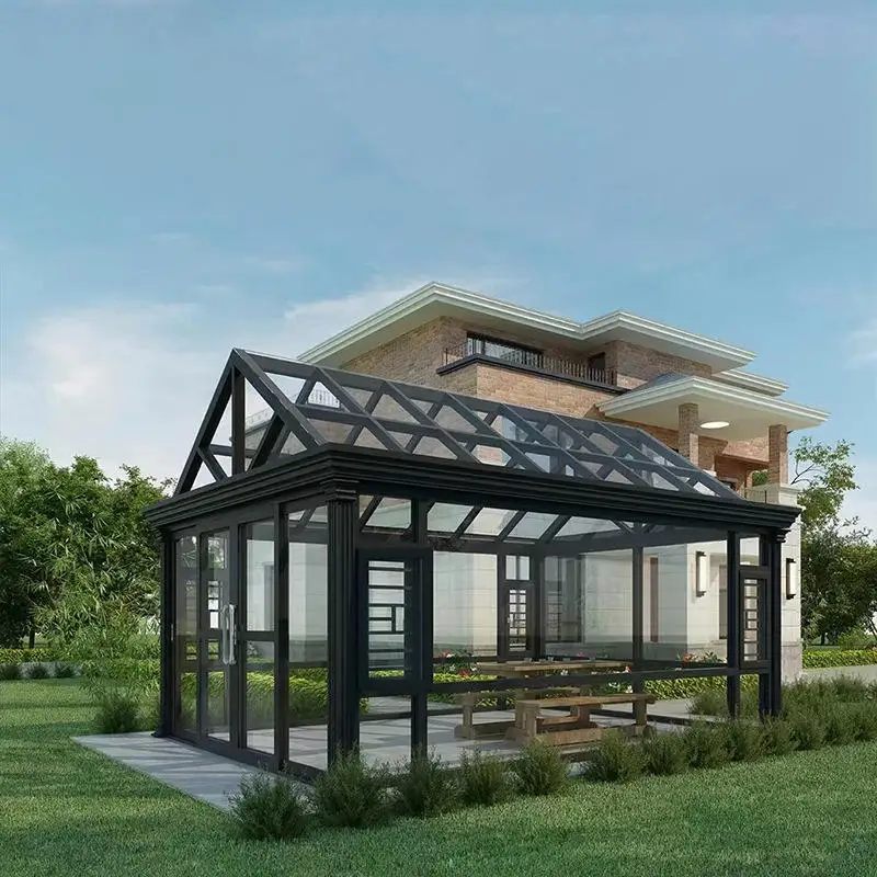 Extendable german style porch enclosure small soundproof sunrooms glass windows houses aluminium garden outdoor for deck