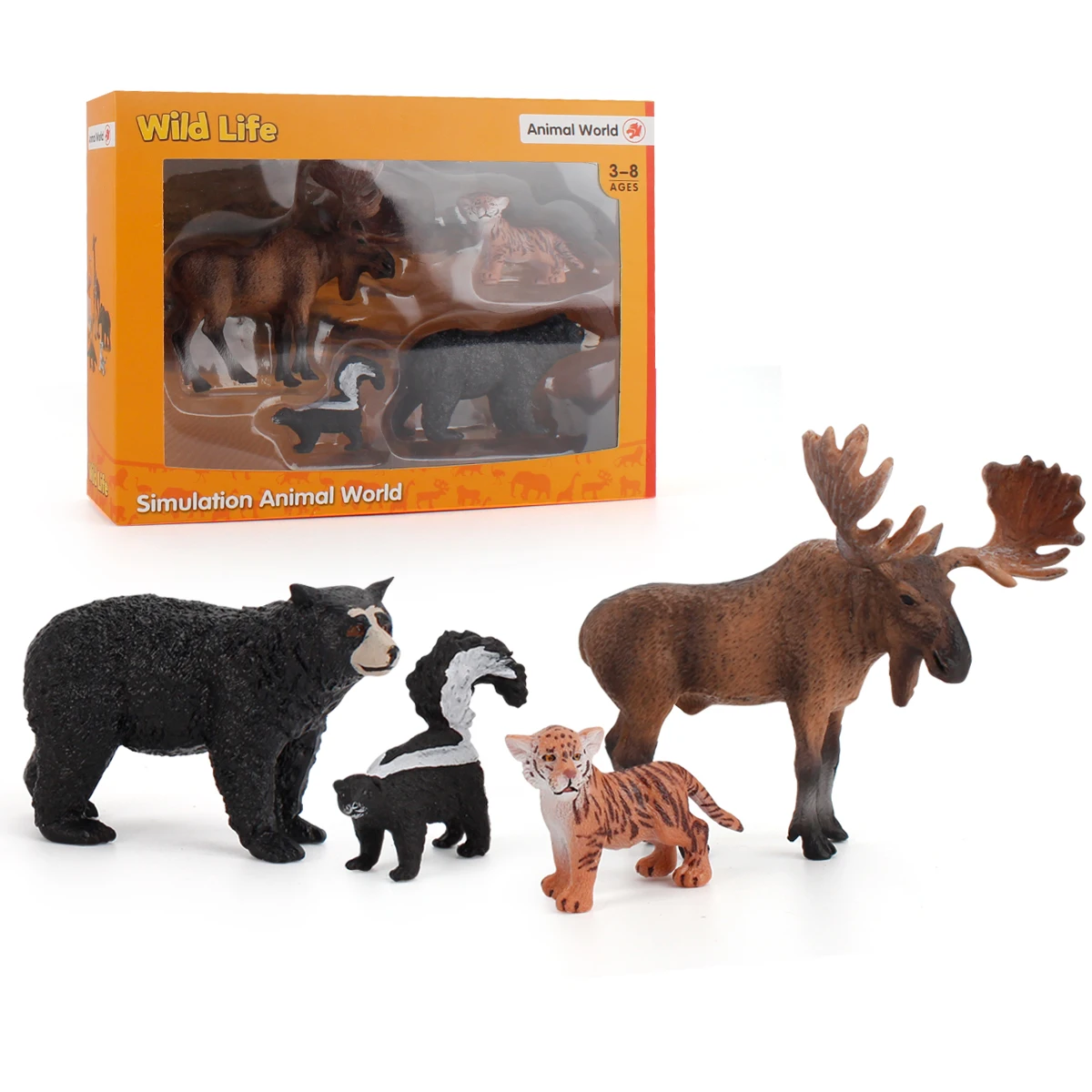 
4 шт. реалистичные диких животных игрушки Мир черно-белый медведь с изображением белки с леопардовым принтом оленя настольное украшение Коллекционная модель игрушки WL665-35 