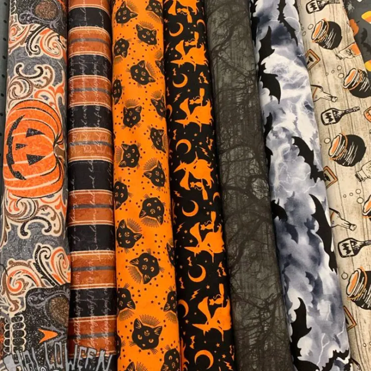 Stackable custom 100% cotton printed halloween woven digital print lycra single jersey fabric for baby shirt clothing