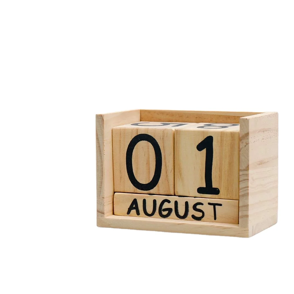 Desk Accessory Calendar  Home Office Decoration Perpetual Soild Wooden Block Calendar
