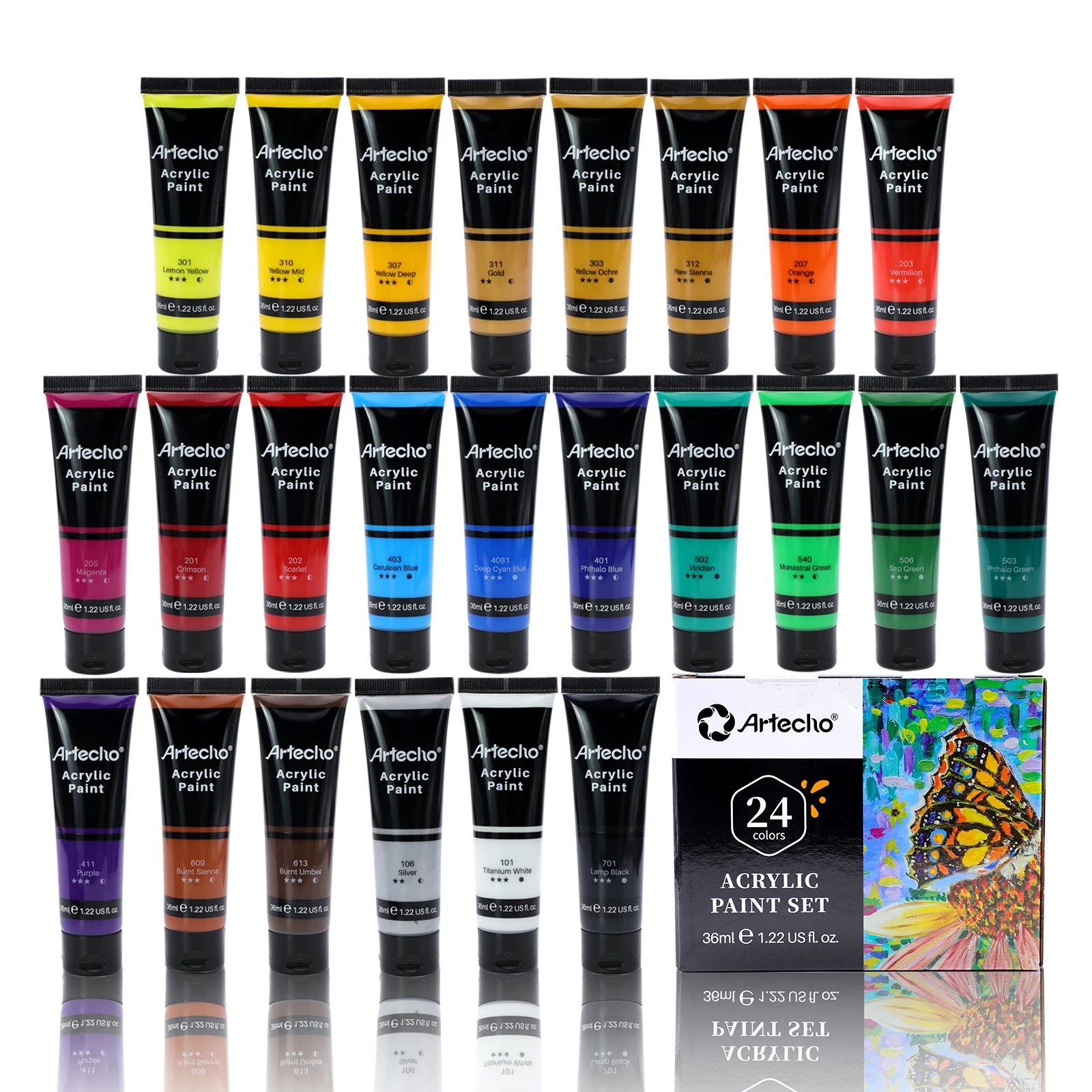 Artecho 24 colors acrylic paint set suitable for both beginners and experienced artists